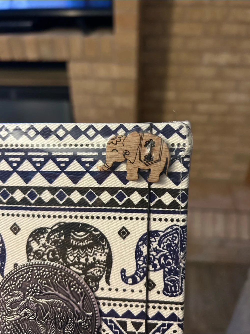(Thailand) Fabric Covered Elephant Notebook - Blue & White